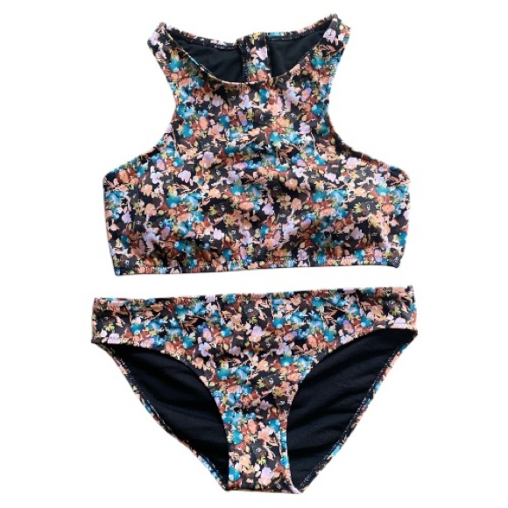 NWT Roxy Active High Neck Retro Floral Bikini Set Small